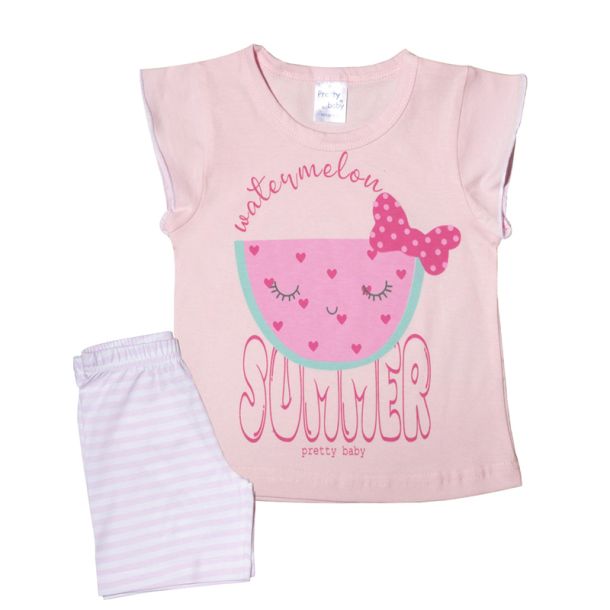 PRETTY BABY Πυτζάμα με τύπωμα κ ψιλή πλέξη υφάσματος summer ροζ ρήγα 65521